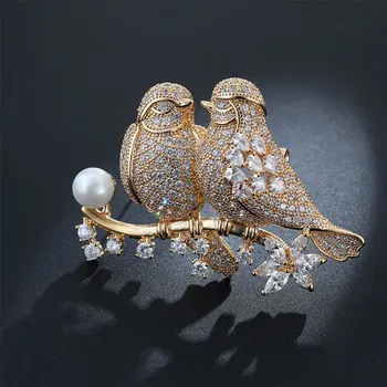 

Christmas Fine Jewelry Brooches for Women 14K Soild Gold Party Luxury Bohemia Brooch Jewelry Love Bird Cute/Romantic Brooches