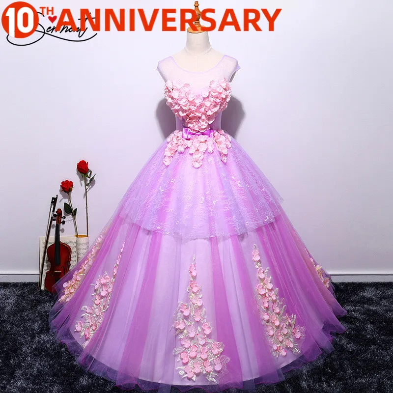 

OllyMurs Color Prom Dress Opera Performance New Spring and Summer 6 Layer 3D Flower Fluffy Thin Shoulder Dress Free Shipping