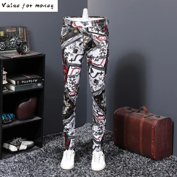 

Directly Colorful Personality Canister Self-cultivation Trousers Trend Autumn Printing Cowboy Leisure Time Pants Male