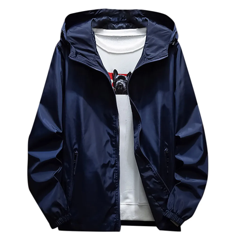 Dark Blue Куртка, пальто, Мужская Осенняя зимняя повседневная однотонная хип-хоп Роскошная Лоскутная куртка размера плюс, толстовка на молнии, спортивная куртка с капюшоном для улицы - Цвет: Dark Blue