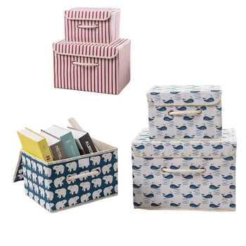 

New Cube Fabrics Cotton Linen Folding Storage Box Clothes Storage Bins For Kids Toys Organizer 3 Size 6 Color Animal Pattern