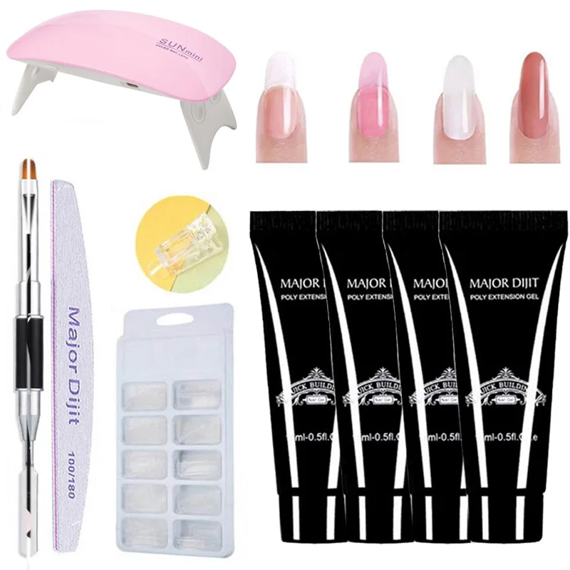 Conjunto de Extensão do Unha Kit de Realce Cores Poly Unha Lâmpada Falso Dicas Kit Construtor Poli Extensão 4 Gel