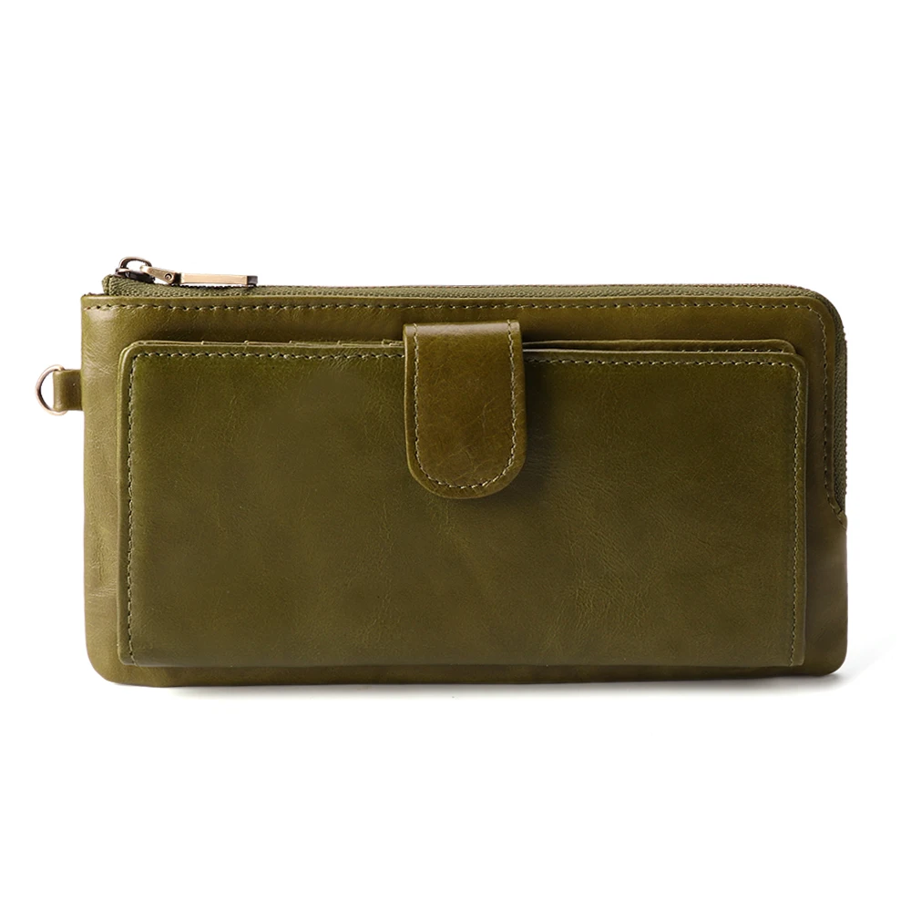 GENODERN Модный женский кошелек с удобной полоской, Женский кошелек из натуральной кожи, длинный женский кошелек, сумка для сотового телефона - Цвет: green women wallet