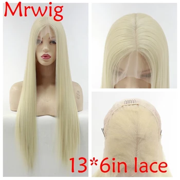 

MRWIG 13*6in lace front lace wig synthetic glueless for woman blonde hair color middle part transparent lace color can dyed