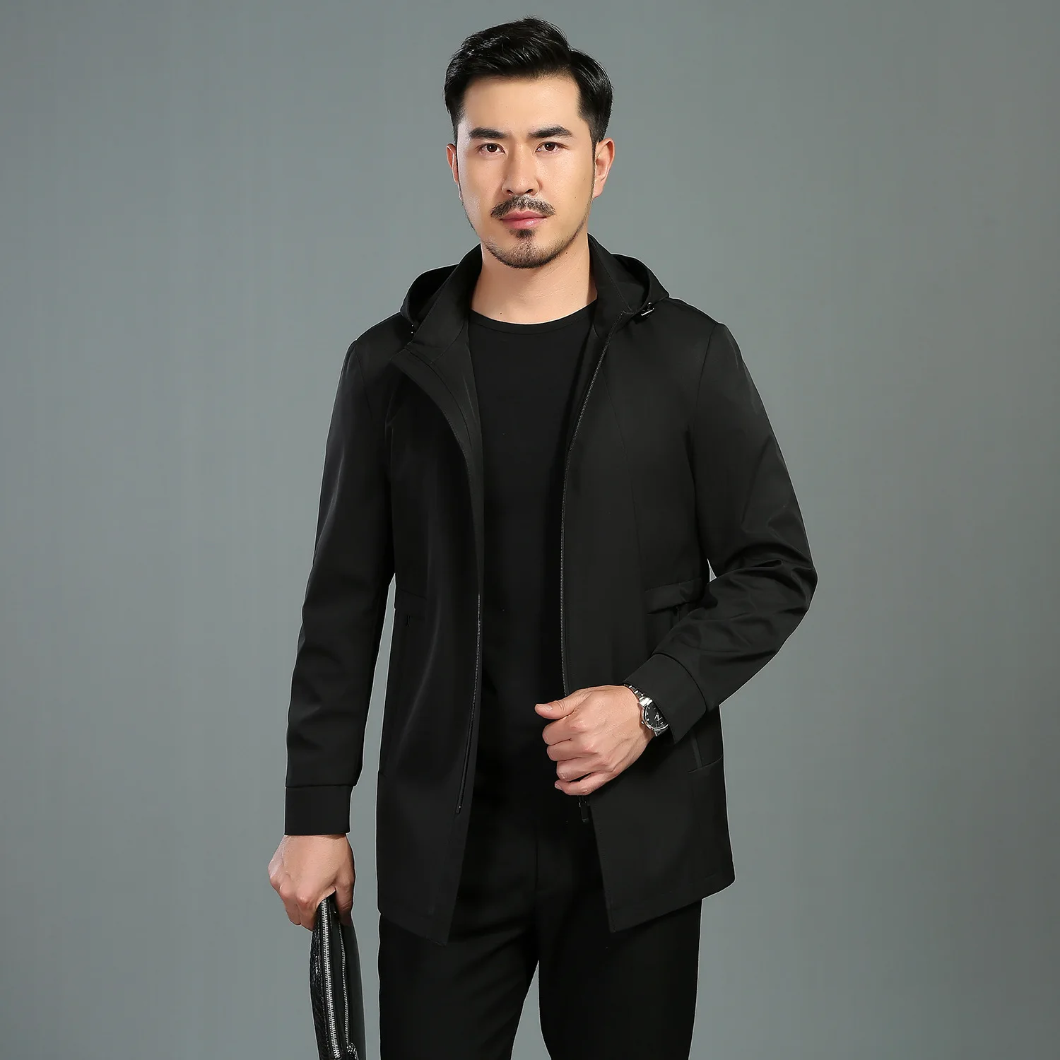 

2020 Spring And Autumn New Style Men's Casual Jacket Hooded Middle-aged Suit Solid Color Jacket