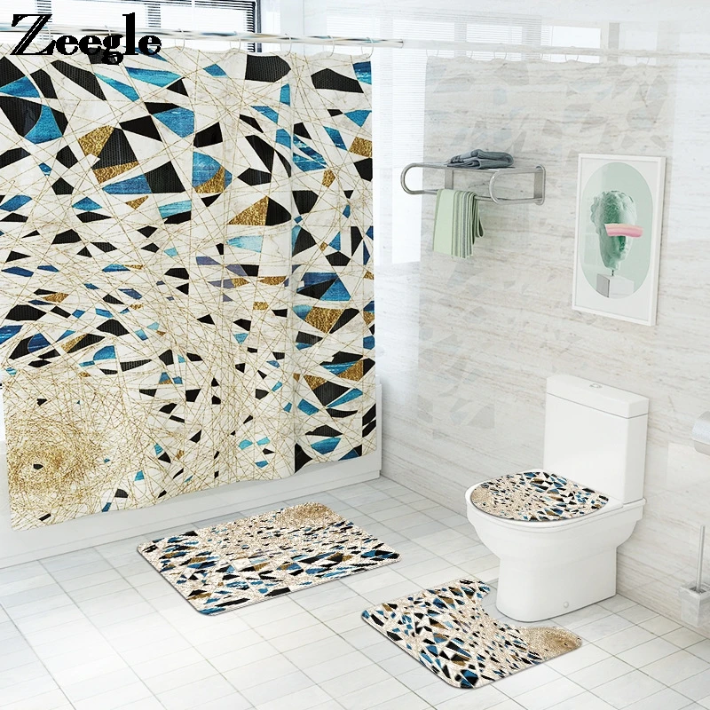 Bath Mat Set for Bathroom Carpet Rug Home Decoration Shower Curtain Absorbent Toilet Mat Set and Anti-slip Floor Carpet Set