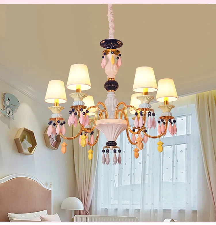 Children's room crystal princess room bedroom lamp LED girl creative macaron chandelier lamps