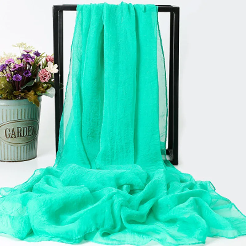 La MaxPa пляжный шарф женский чехол летняя однотонная шелковая шаль шифоновый шарф женское парео накидка саронг Женская Длинная накидка k2407 - Цвет: 4 sapphire green