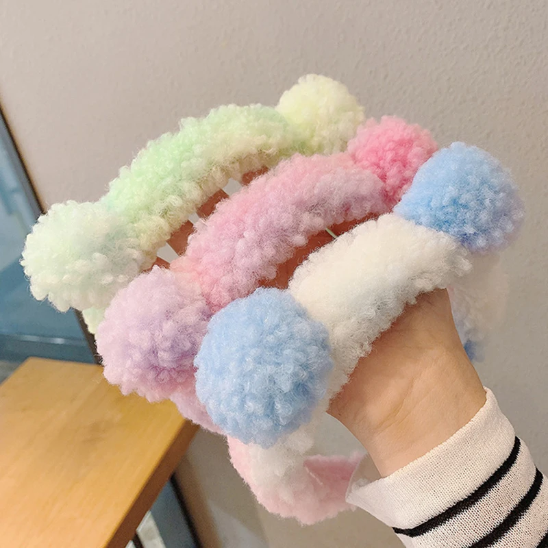 

Plush Headband Gradient Colorful Bear Ears Winter Curly Lambswool Wide Head Hoop Fashion Hair Accessories Sweet Headwear 1PCS
