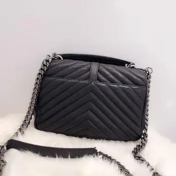 

Women genuine Leather handbag luxury Designer messenger bag Female Black chain shoulder bag Lady Crossbody Bag