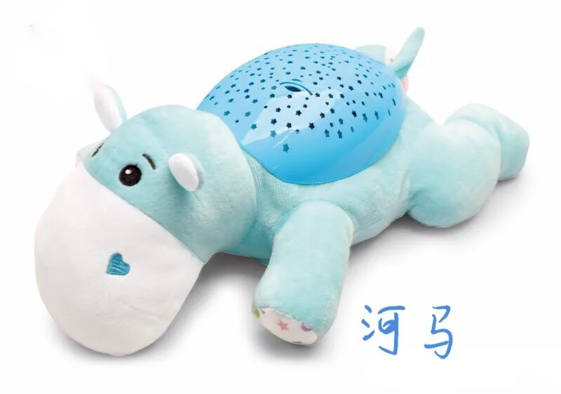 

CHILDREN'S Cartoon Animal Music Starry Sky Projection Lamp Hippo Bees Elephant Night Light Pacify Plush Toys