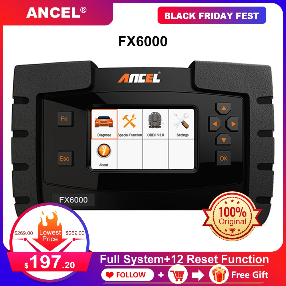 

Ancel FX6000 OBD2 Diagnostic Scanner Professional Full System Read Clear Fault Codes DPF ABS Oil Reset OBD 2 Automotive Scanner