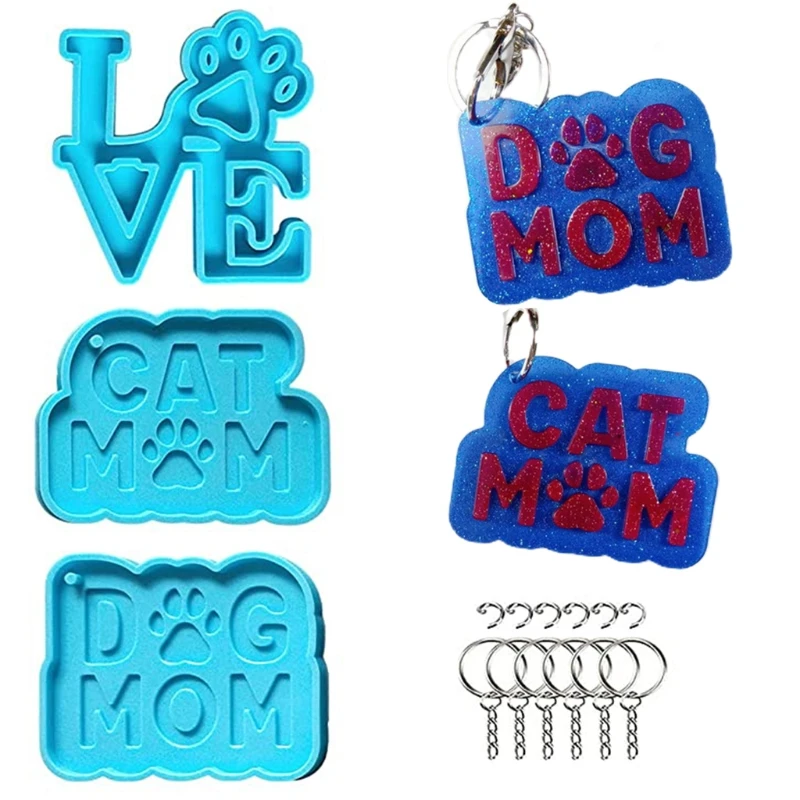 

Glossy Resin Molds Dog Mom Cat Mom Silicone Mold with Key Rings DIY Keychain Pendant Jewelry Epoxy Resin Crafting Molds