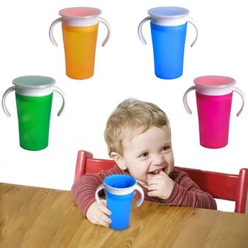

1PC 360 Baby Cups Can Be Rotated Cup Baby Learning Drinking Cup LeakProof Child Water Cup Bottle 260ML Copos