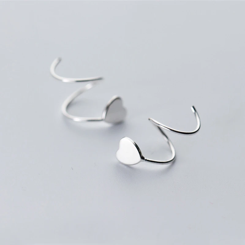 Trusta 925 пробы серебряные женские маленькие звезды сердце ухо кости уха пряжки кольцо плотно Упакованные мини Двойные Кольца Серьги DS434 - Окраска металла: Heart