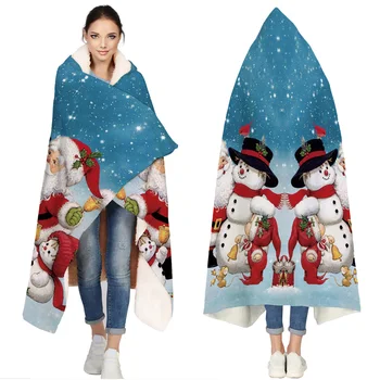 

Merry Christams Tree And Santa Portable Wearable Fluffy Custom Hooded Blanket Fleece Hooded Throw WrapBed Blanket