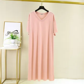

Lady Nightgown Loose Sleepshirts Casual Nightdress Summer Modal Sleepwear Home Dress V-neck Long Lingerie Robe Lounge Night Wear