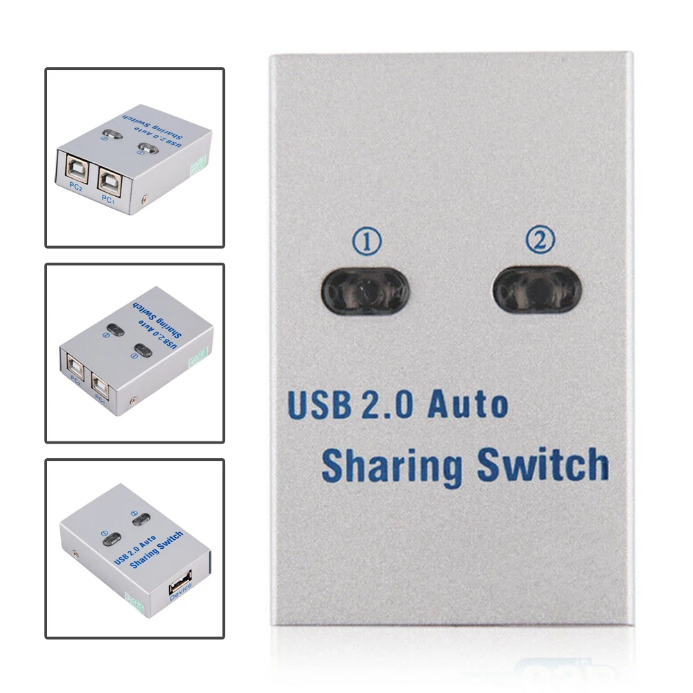 

Mayitr 1pc 2 Port USB 2.0 Automatic Sharing Switch Portable USB Printer Sharing Device For Printer Scanner Keyboard