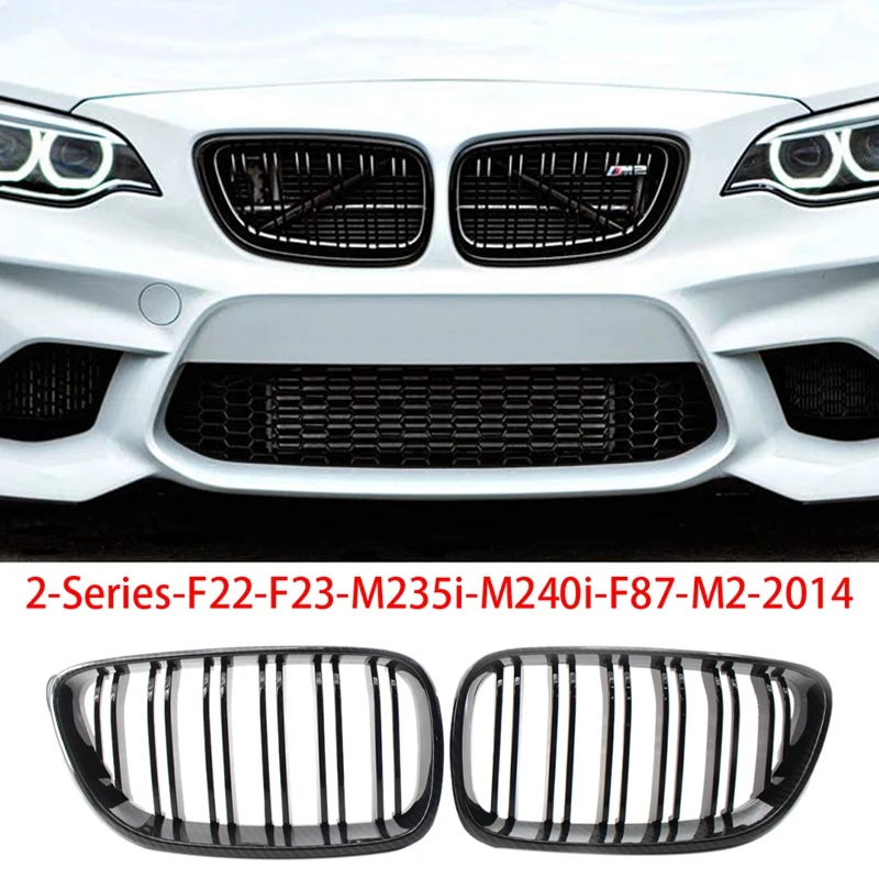 2X Carbon Front Bumper Grille Dual Line Grill For-BMW 2 Series F22 F23 M235I M240I F87 M2 2014+ |