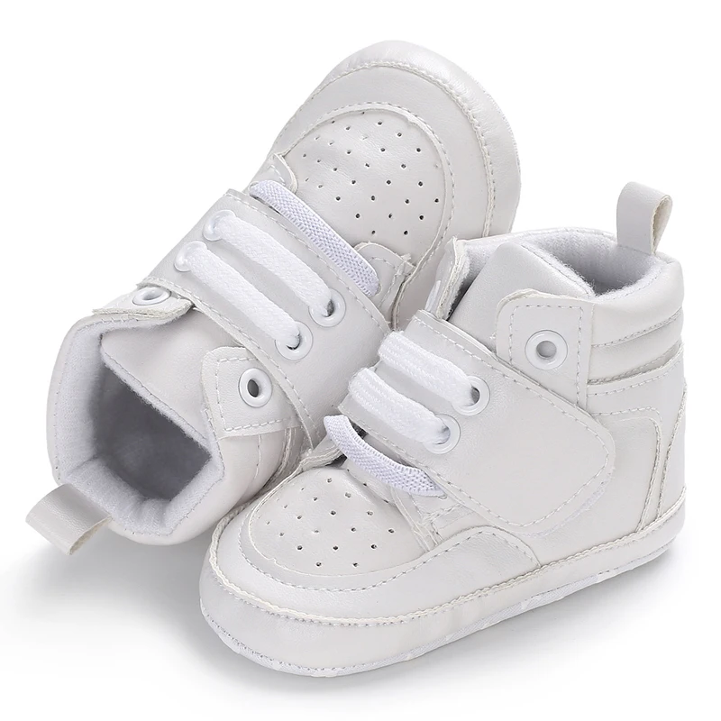 Детская обувь; ботинки из искусственной кожи для маленьких мальчиков; сезон осень-зима; спортивные кроссовки; мягкие Нескользящие Кроссовки для новорожденных - Цвет: Белый