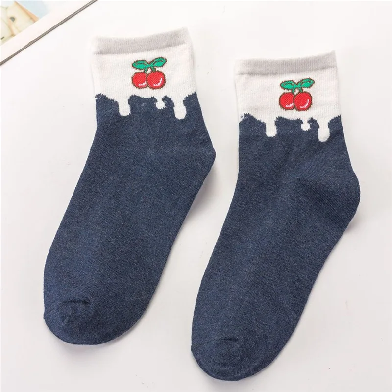 Новые женские носки без пятки ulzzang, молоко, клубника, банан, корова, соккен, для девочек, Осень-зима, рисунок с фруктами, молоко, теплые удобные хлопковые носки - Цвет: Series-2 Cherry
