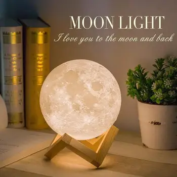 

USB Rechargeable 3D Print LED Moon Light 3 Colors 10/15cm Touch Dimmable Night Lamp