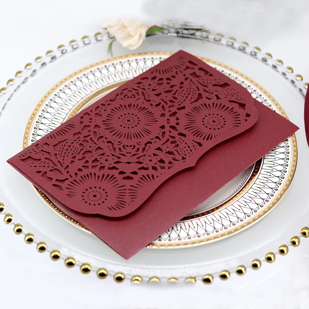  10pcs Multicolor Pearl Paper Jam Paper Laser Hollow Pocket Style Invitation Wedding Invitation Card - 4.0003E+12