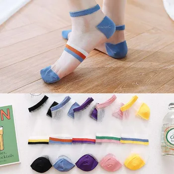 

2020 New Product 1 Pair Breathable Ultra Thin Socks Summer Women Fashion Transparent Funny Socks Girls Elastic Short Socks
