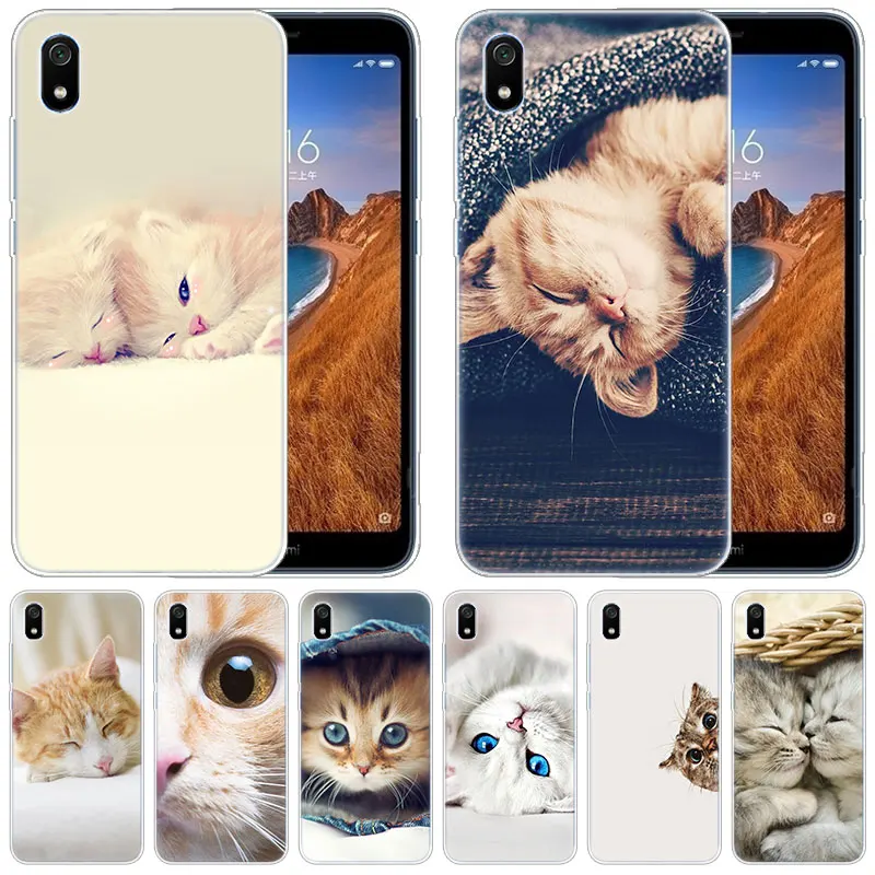 

luxury Soft Silicone Case Sleeping Kitten Cat for Xiaomi Redmi K20 Pro 7 7A 6 6A 4X 5 Plus S2 GO Note 8 7 6 5 Pro 4 Cover