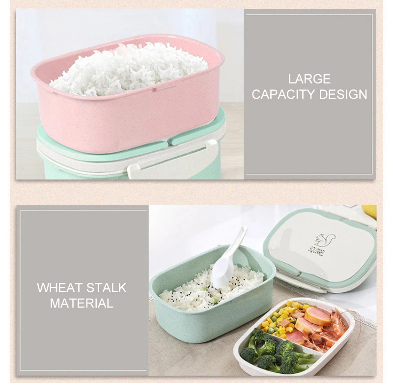

Microwave Lunch Box Wheat Straw Dinnerware Food Storage Container Children Kids School Office Portable Bento Box Dropshipping