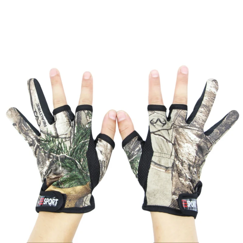 Waterproof 3 Cut Finger Anti-slip Glove Hunting Fishing Gloves Outdoor Sport Camouflage Gel Protection Gloves Send Random Color