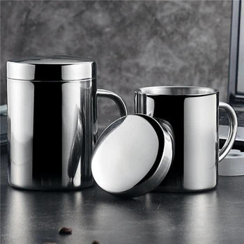 

Kitchen Stainless Steel Coffee Mug Easy Grip With Lid Bar Double Wall Drinking Milk Office Large Capacity Thermal Insulated