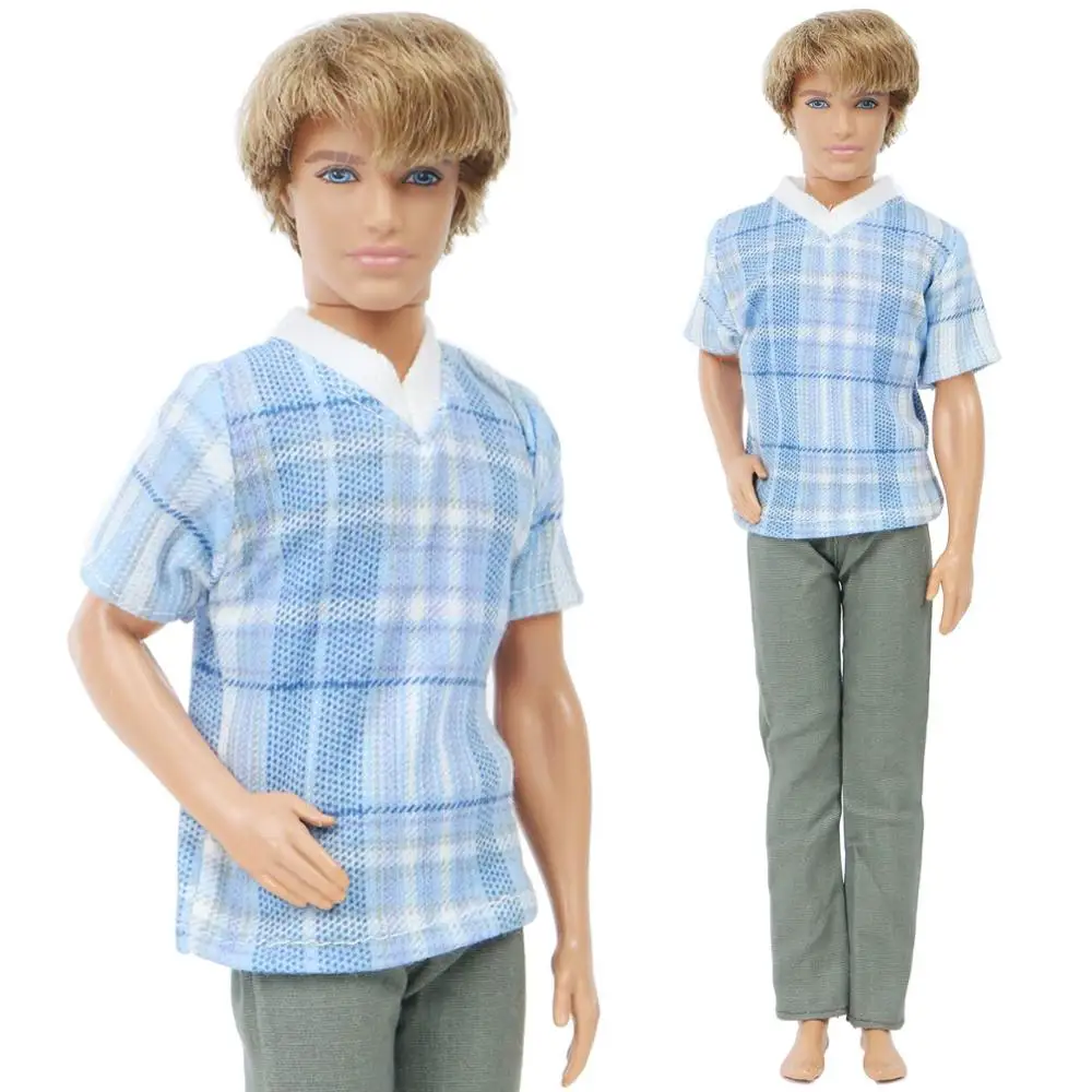 1 комплект мужской повседневный наряд брюки Широкие брюки+ полосатая клетчатая рубашка одежда для Барби аксессуары для куклы Кена игрушка - Цвет: 6