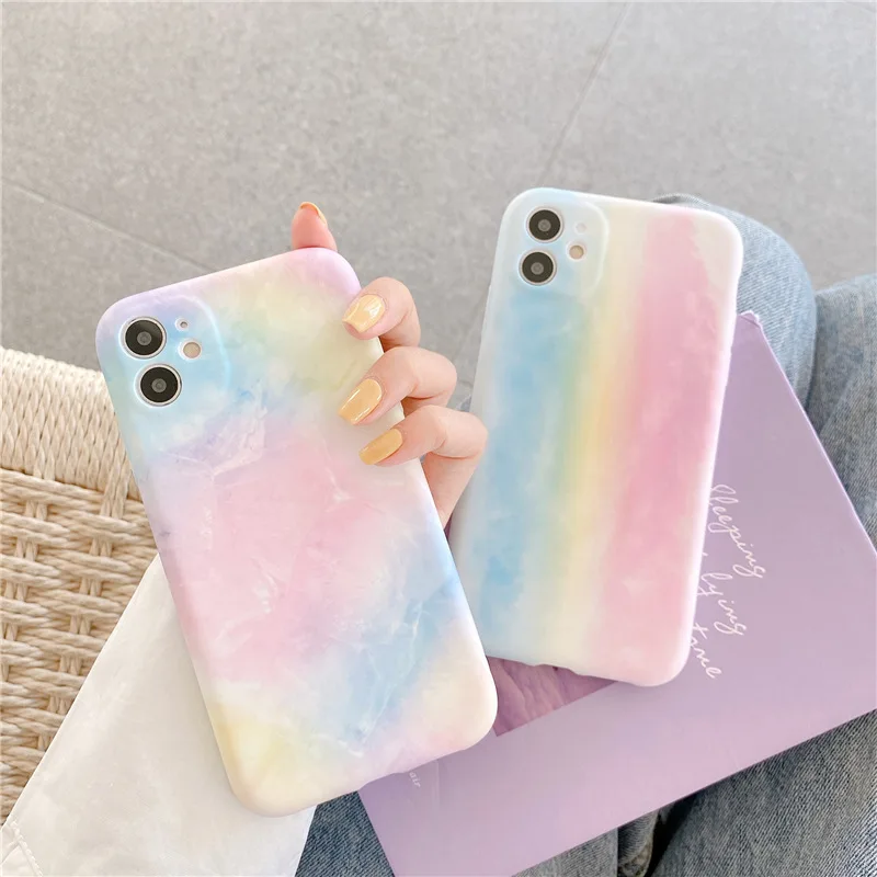 Противоударный чехол радужного цвета для телефона IPhone 11 Pro Max XR XS 7 8 Plus мягкая
