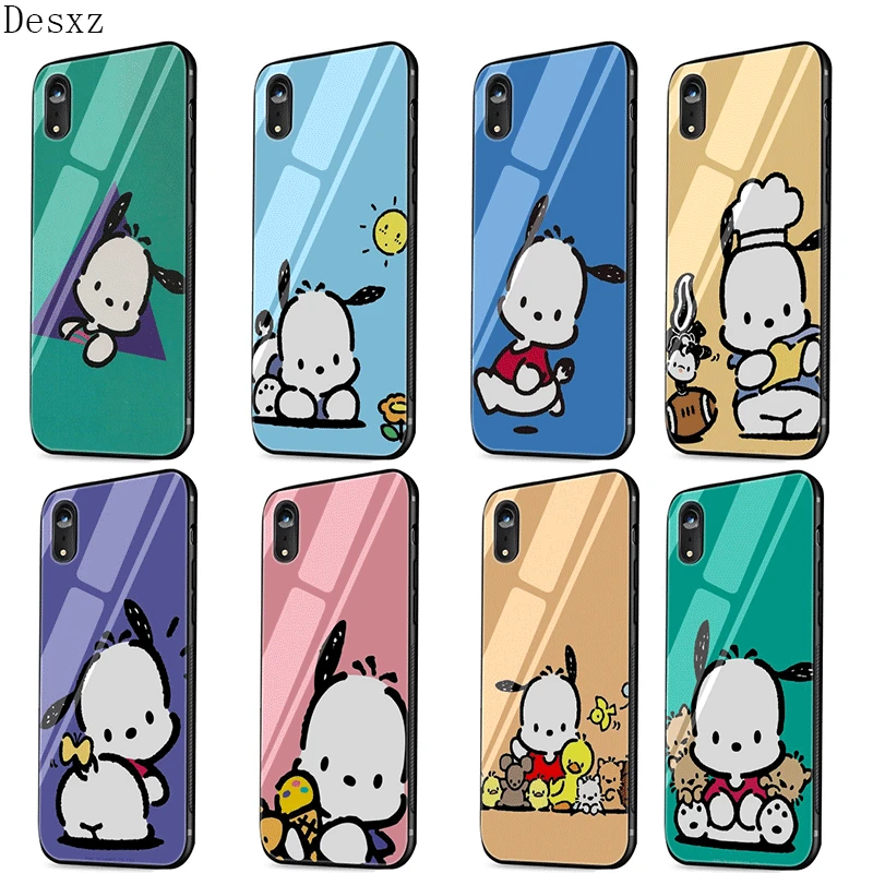 Mobile Phone Case Glass For iPhone Apple XR X XS Max 5 5s SE 6 6S 7 8 Plus Cover Sanrio Pochacco Shell |