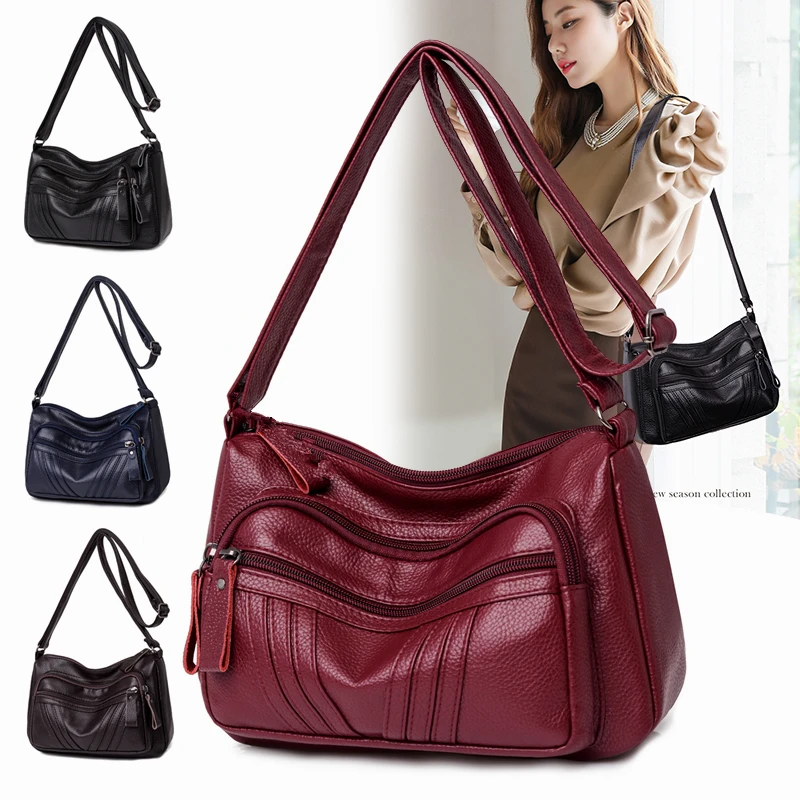 

Женская сумка-хобо с несколькими карманами, женская сумка-мессенджер большой емкости, высококачественные сумки через плечо из мягкой кожи для