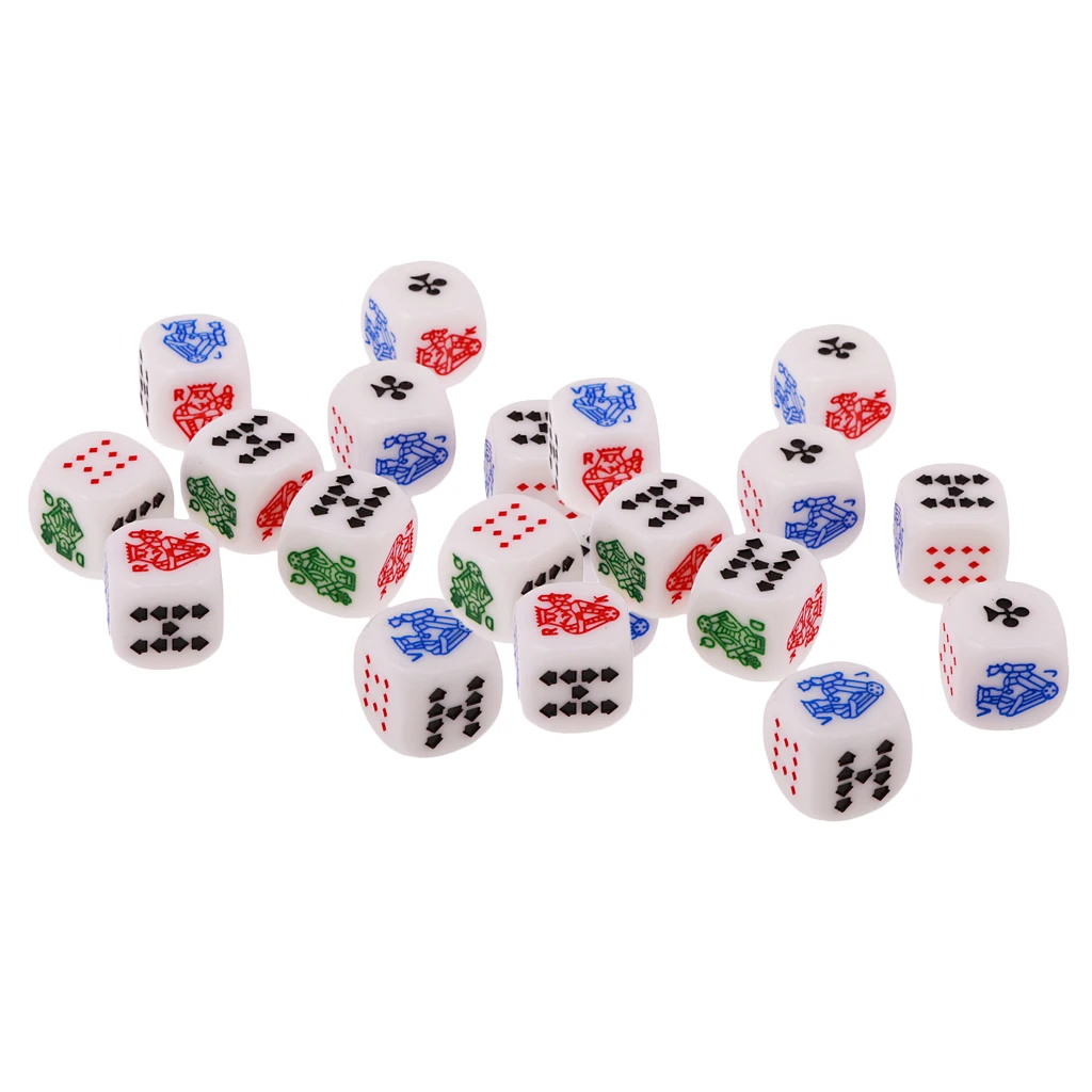 20 Pieces 12mm/0.47inch Acrylic 6-Sided Poker Dice With Symbols A K Q J 10 20 Pieces 12mm/0.47inch Acrylic 6-Sided Poker Dice With Symbols A K Q J 10