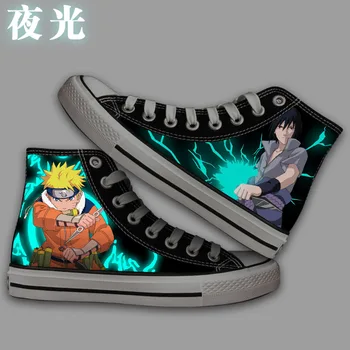 

Anime Male Female NARUTO noctilucent Canvas shoes Sasuke Flat Sneakers Sasuke Kakashi Flat Casual Duck Shoes plimsolls 05