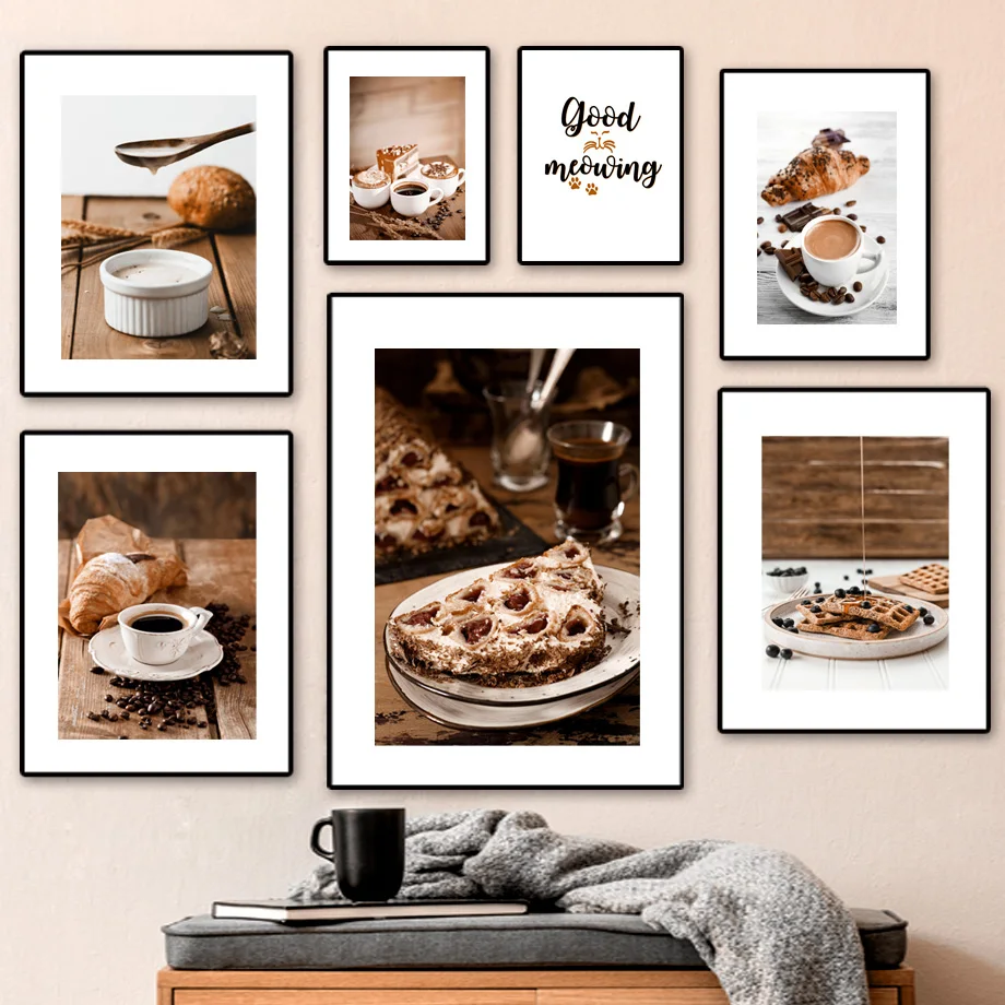 Coffee Chocolate Cake Coffee Beans Wall Art Canvas Painting Nordic Posters And Prints Wall Pictures For Cake Dessert Shop Decor