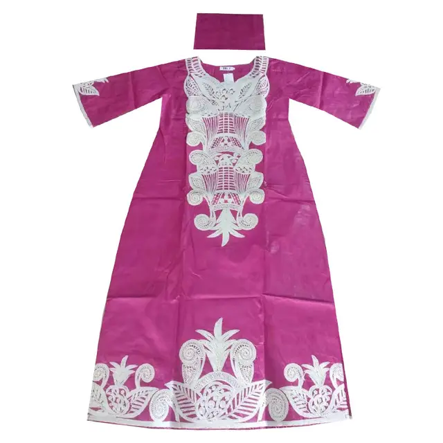 MD African Dresses For Women Traditional Dashiki Embroidery Maxi Dress Bazin Riche Ankara Robe Turban Women's Clothing 2021 Pink