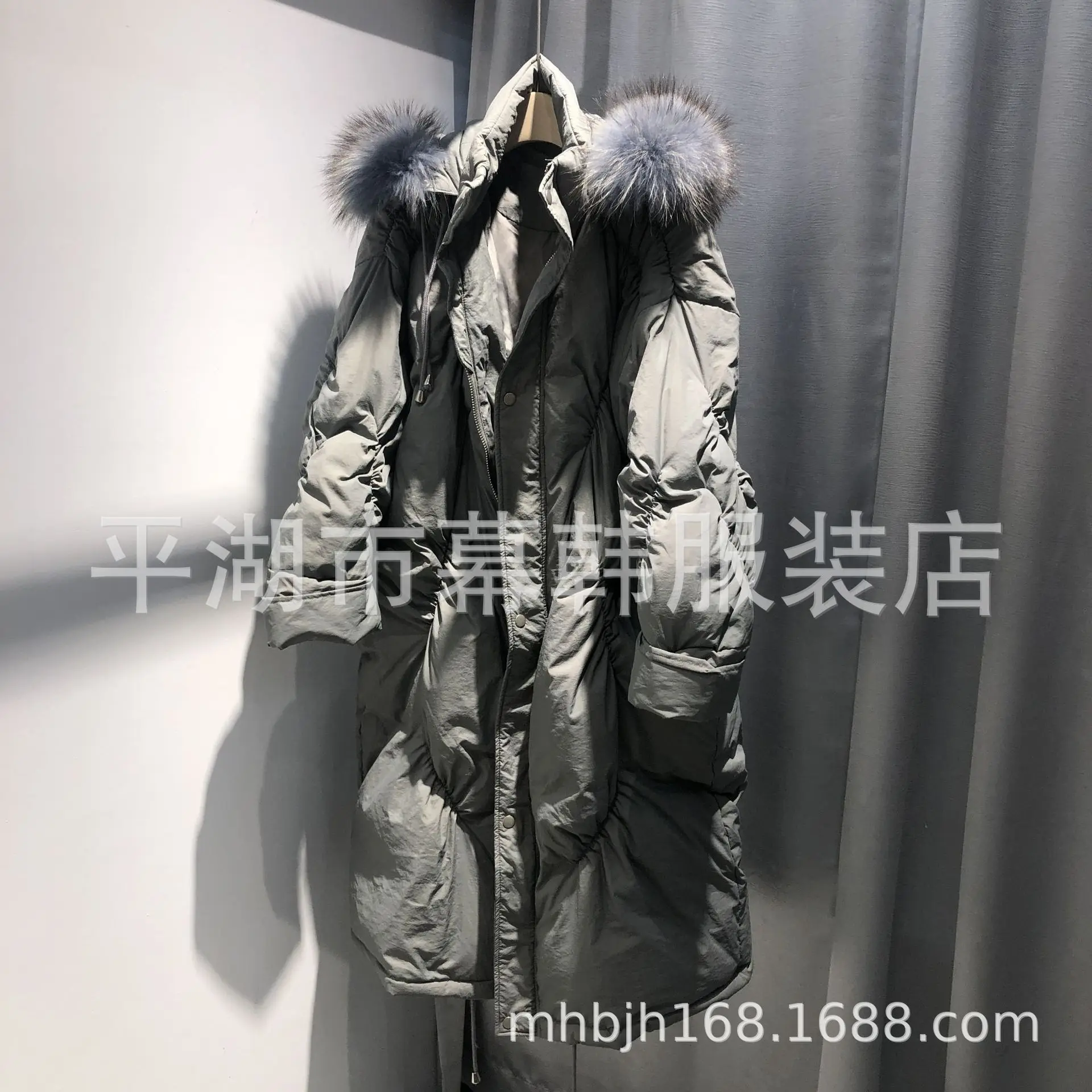 Dongdaemun,, стиль, корейский стиль, с капюшоном, большой меховой воротник, длинный, выше колена, пуховик, женское, зимнее, плотное, теплое пальто