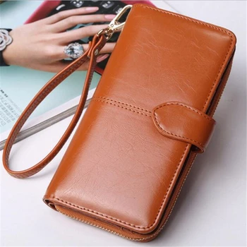 

Women Wallet Female Purse Women Leather Wallet Long Phone Bag Coin Purse Card Holder Money Clutch Wristlet Multifunction Zipper