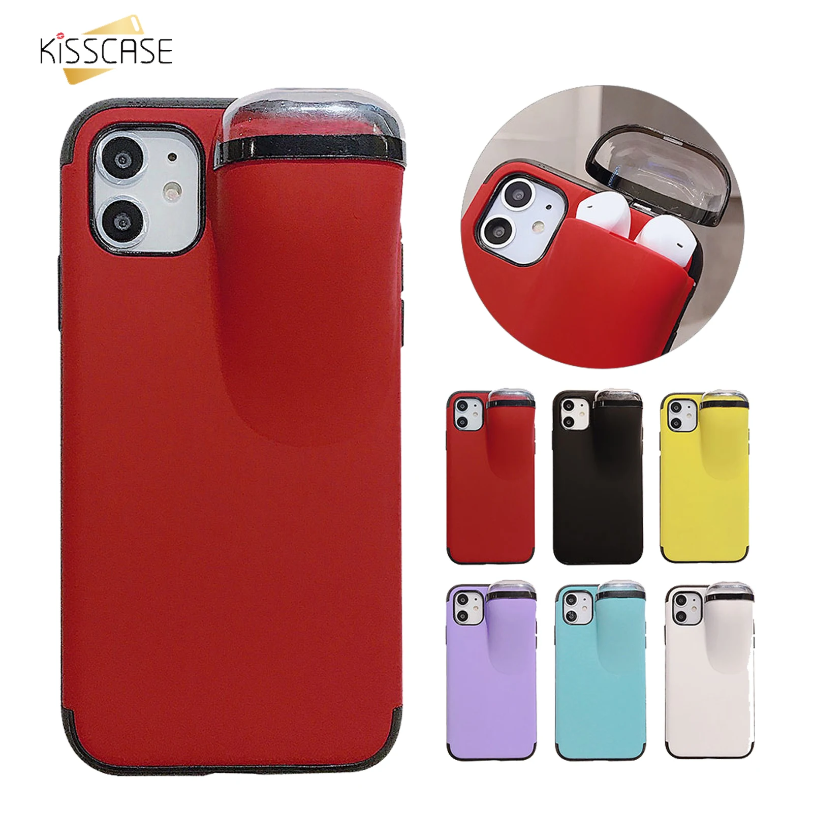 KISSCASE Мягкий силиконовый чехол для телефона с крышкой наушников iPhone 11 Pro Max 8 Plus AirPods