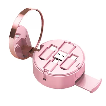 

3-In-1 Retractable Cable Mirror Box Multifunctional Charging Cable Makeup Mirror Phone Holder Skin Care Tool NShopping