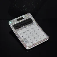 Shiny Ultra-thin Portable Diamond Calculator Mini Women Cute Crystal Plastic 12 Digit Dual Power Solar Office Business Supplies 1