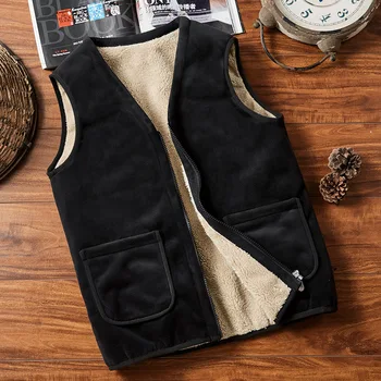 

Autumn Winter Plus Size Velvet Fabric Warm Black Faux Fur Vest Men Large Size Casual Sleeveless Fleece Thermal Vest Male 5xl 4xl