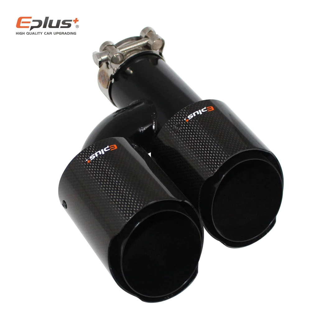 Exhaust Muffler Tip Exhaust Pipe Muffler Exhaust Trim Pipe EPLUS Car Carbon Fiber Glossy Muffler Tip H Shape Double Exit Exhaust Pipe Mufflers Nozzle Decoration Universal Stainless Black