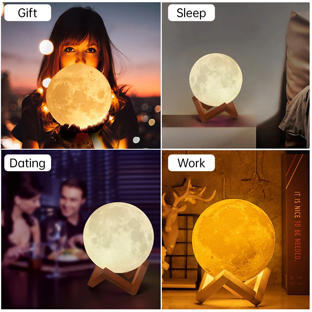 hatch night light LED Night Light 3D Print Moon Lamp 8CM/12CM Battery Powered With Stand Starry Lamp 7 Color Bedroom Decor Night Lights Kids Gift hatch night light