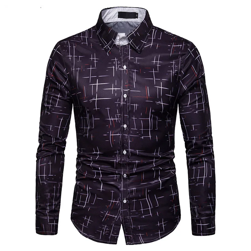 Белая рубашка с принтом для мужчин Camisa Social Masculina 2019 Осенняя новая приталенная Мужская рубашка с длинным рукавом деловая повседневная