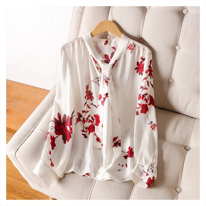 Silviye Vintage Printed Ribbon Bow Silk Long